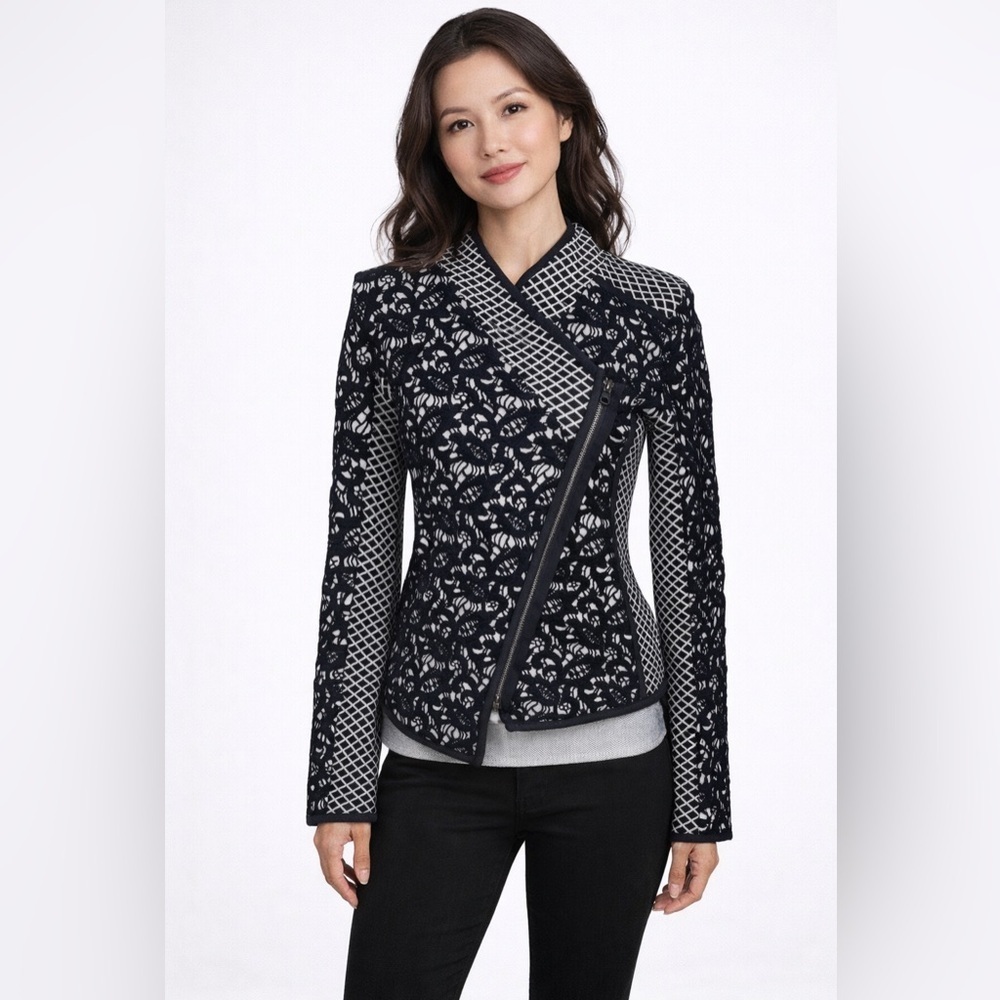 Moth | Anthropologie Black Jacquard Lace Moto Jacket Size Sp